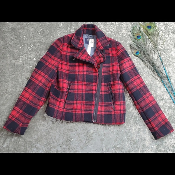 Gap Festive Plaid Wool Moto Jacket - Picture 1 of 10